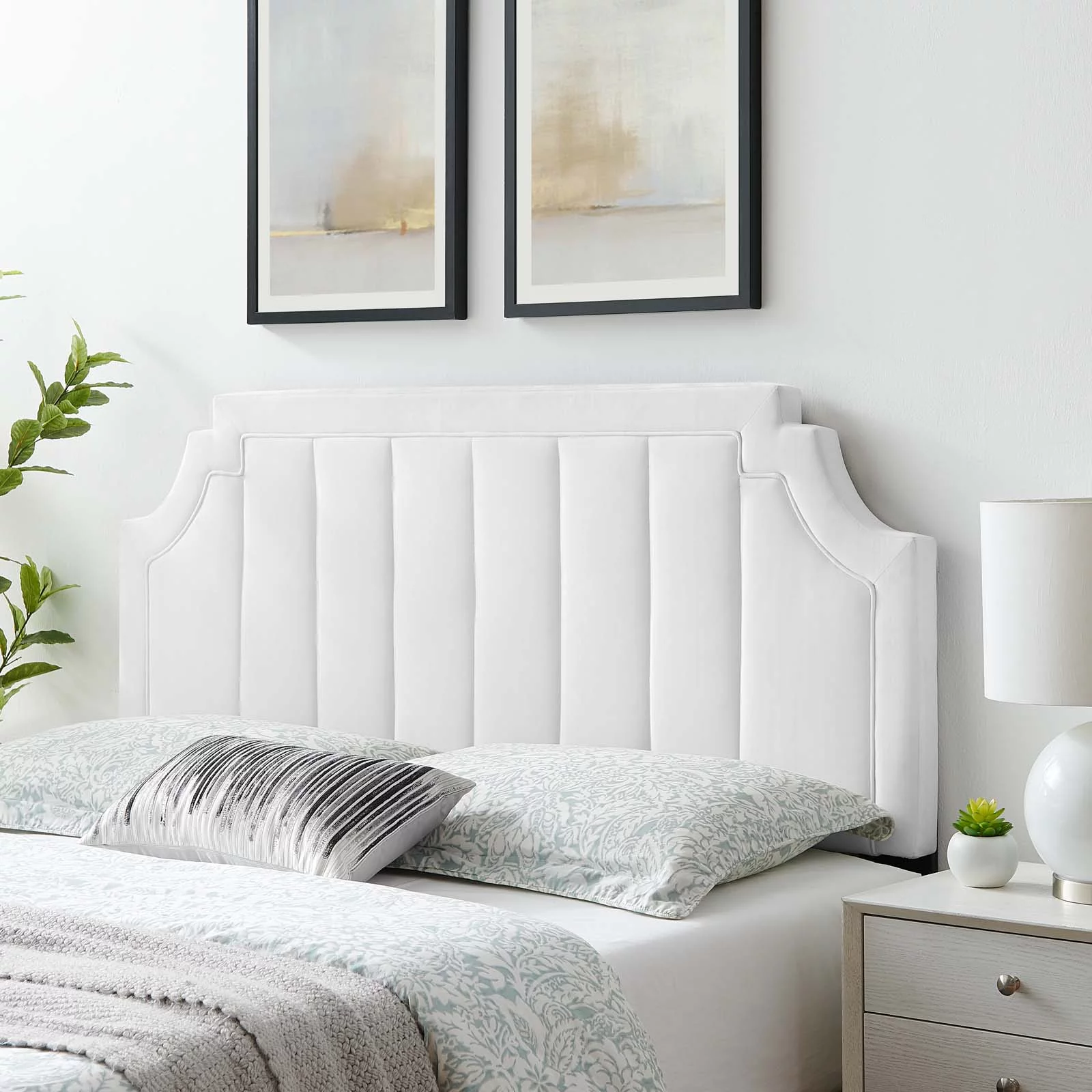 Modway Alyona Channel Tufted Performance Velvet Full/Queen Headboard in White
