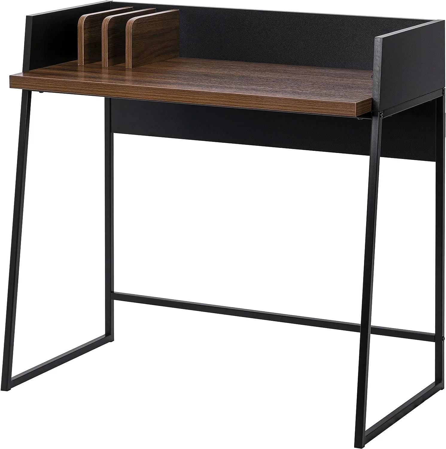 Small Computer Desk With Hutch 35 Inches,Home Office Writing Desk With Hutch For Small Spaces, Walnut Finish