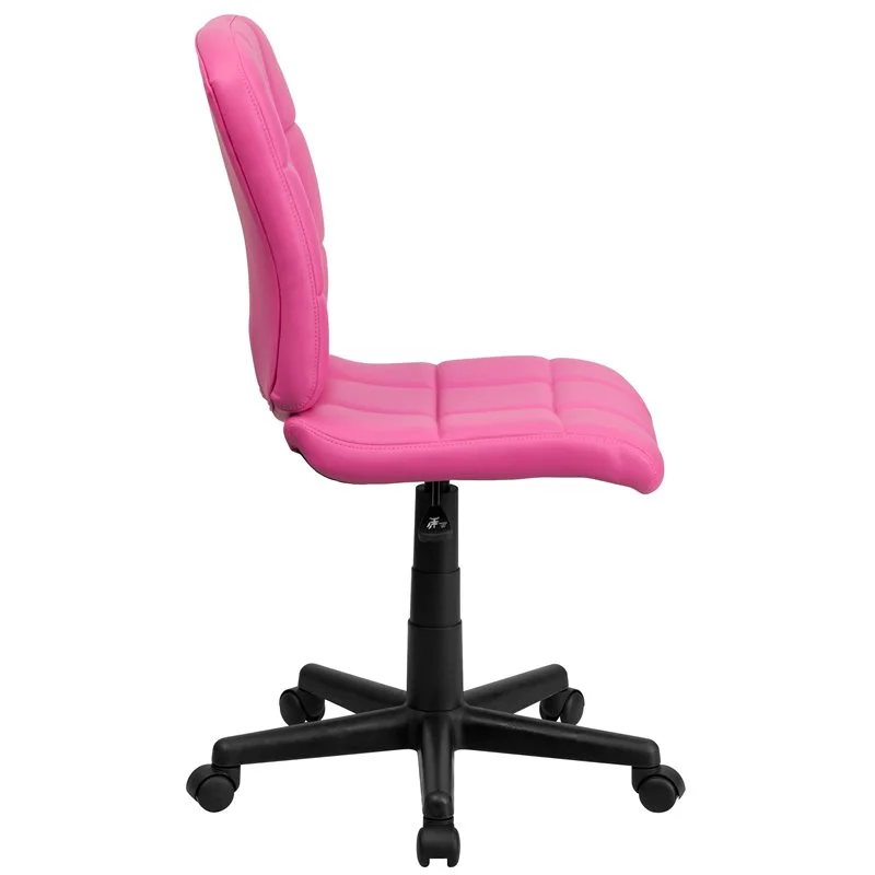 Pemberly Row Contemporary Mid Back Quilted Office Swivel Chair in Pink