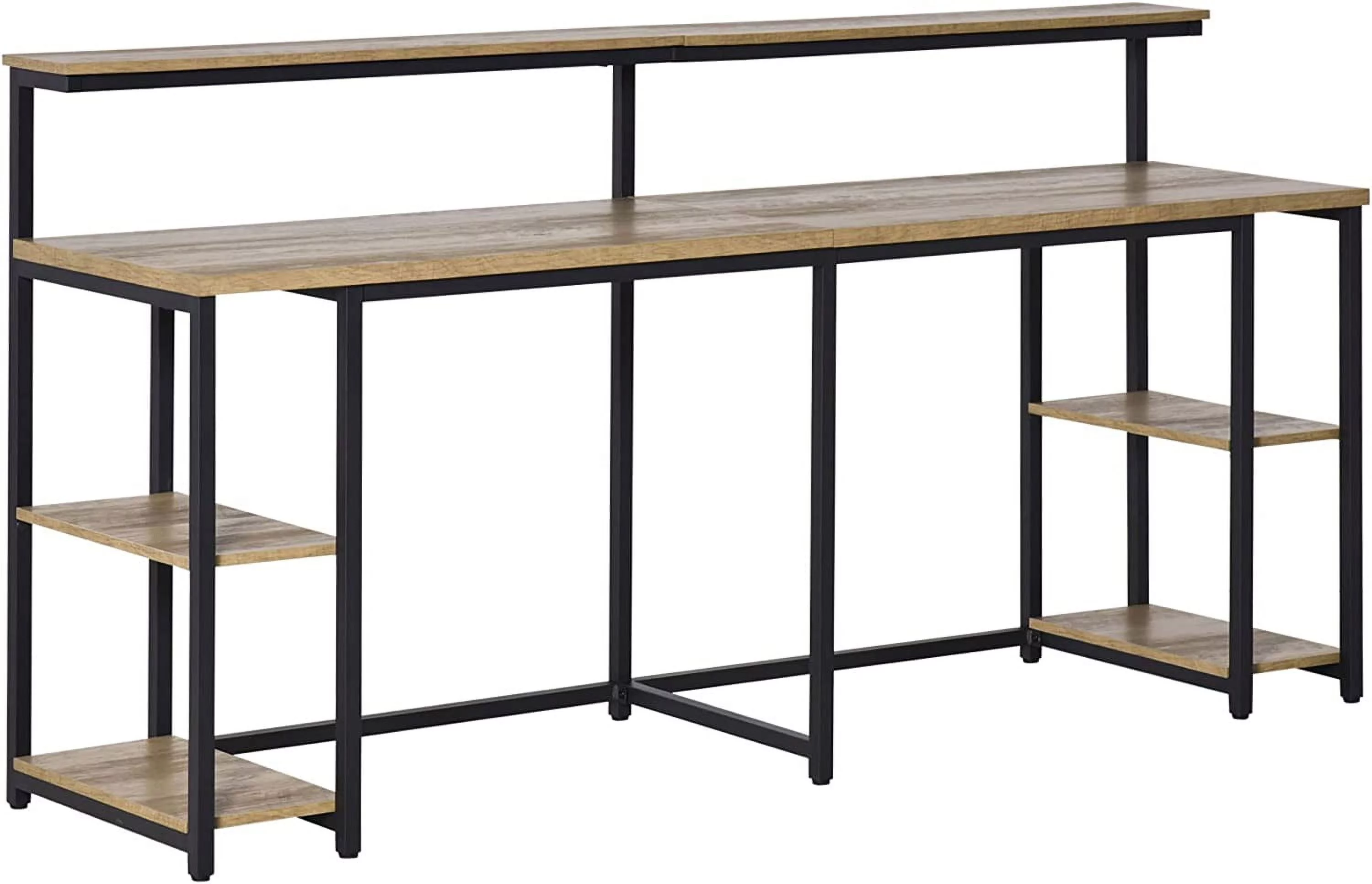 HJZBNONE 78.75 Inches Double Computer Desk for Two Person  Extra Long Home Office Desk with Monitor  and CPU Stand  Brown