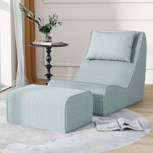 Giant Bean Bag Chair for Adults,Corduroy Chaise Lounge with Unrivaled Back Support, Detachable Neck Pillow, Comfortable Ottoman & Washable Cover for Living Room, Bedroom, Garden (Corn Yellow)