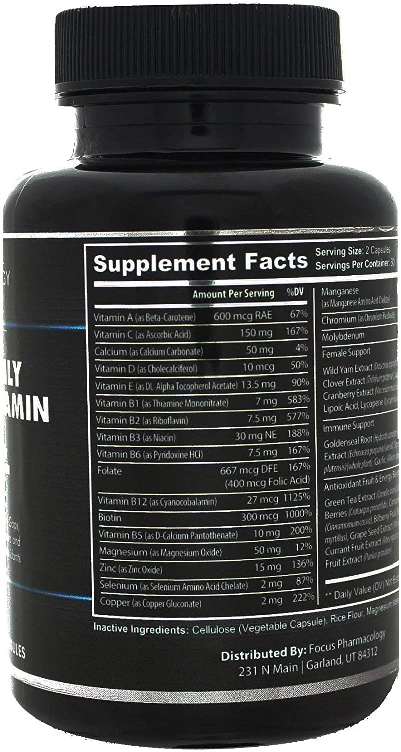 Focus Pharmacology Women's Daily Super Multi-Vitamin for Women - 180 Ct Blend of Vitamins, Minerals, Plus Herbs for Energy, Focus, and Womens Health