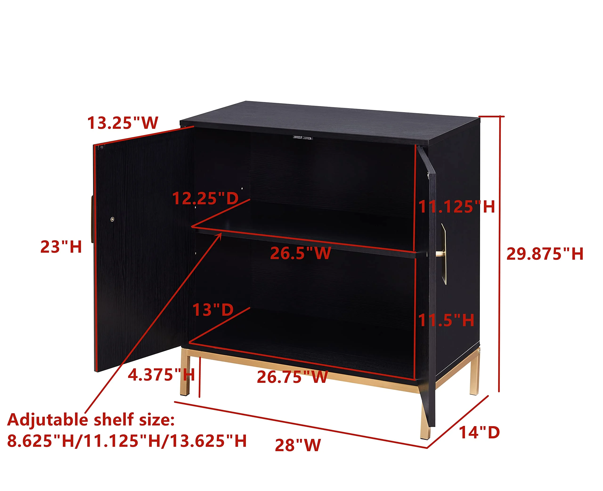 Kings Brand Furniture 2 Door Modern Wood Accent Cabinet for Living Room Dining Room, Black/Gold