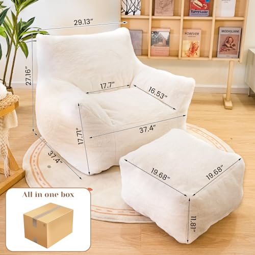 Bean Bag Chair, Sherpa Accent Beanbag Chair and Ottoman Set, Fur Faux BeanBag Chair with Memory Foam Filled, Lazy Sofa Comfy Cozy BeanBag Chair for Dorm, Apartment, Living Room (Colorful)