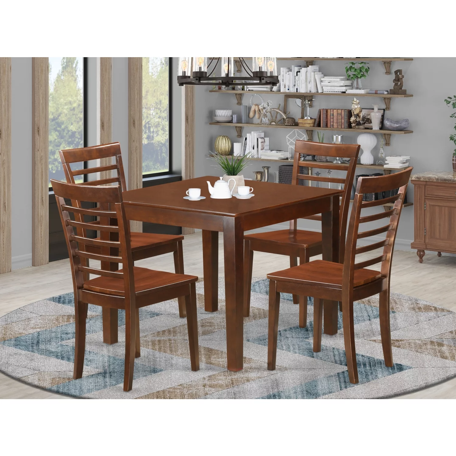 5 Pc Small Kitchen Table set with a Dining Table and 4 Kitchen Chairs in Mahogany