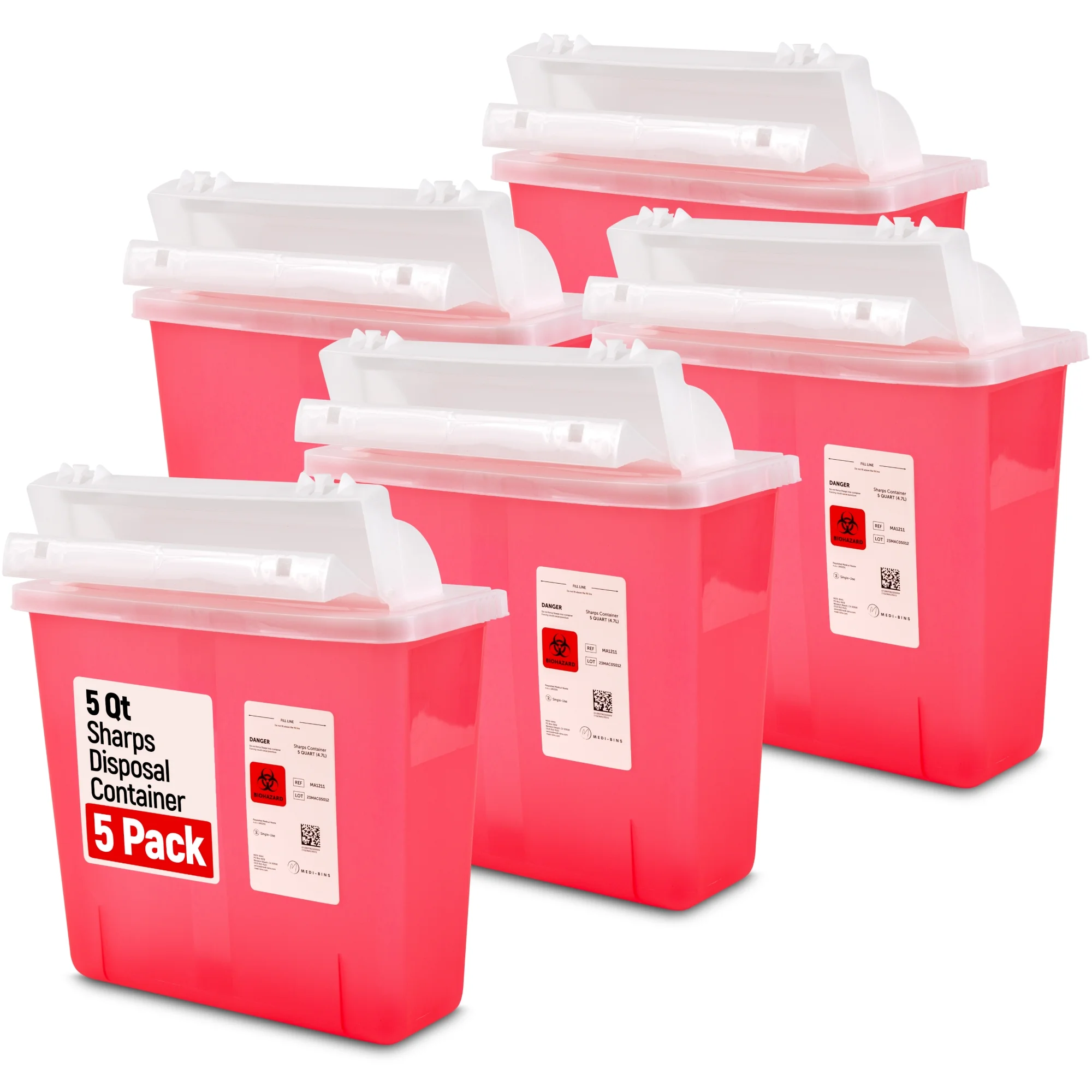 Medi-Bins 5 Qt Sharps Disposal Container - Box of 5