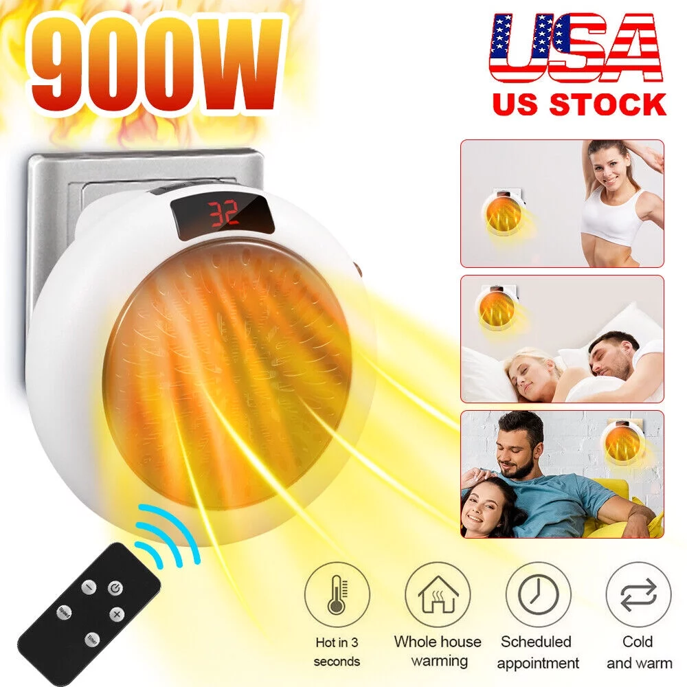 JLLOM  900W White Digital Thermostat Plug in Electric Heater Fan Remote Timer Warm up any room safely and effectively