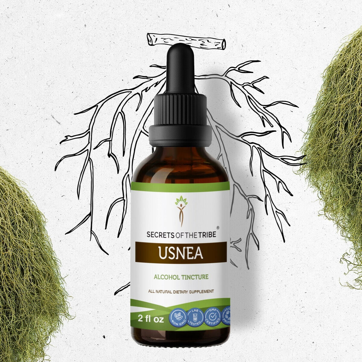 Usnea Tincture Alcohol Extract, Organic Usnea barbata Immunity Support 2 oz
