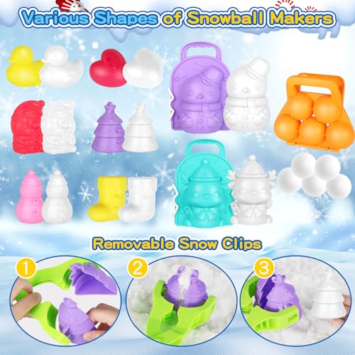 Snow Toys Snowball Maker 32Pcs Snow Molds for Kids Outdoor with Foldable Snow Sleds, Long Shovels Tool, Snowman Kit, Snow Brick Maker, Winter Travel Toys for Toddlers Adults Snow & Sand Play