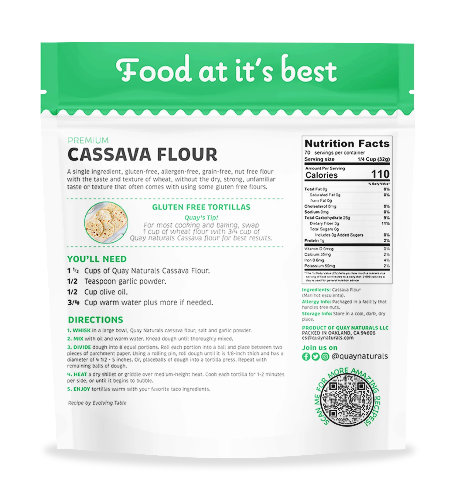 Quay Naturals Cassava Flour, 4 lbs, Gluten Free & Grain-Free Flour for Baking | Non-GMO, Made from 100% Yuca Root, All-Purpose Wheat Flour Substitute | Soy Free Fufu & Farofa Flour