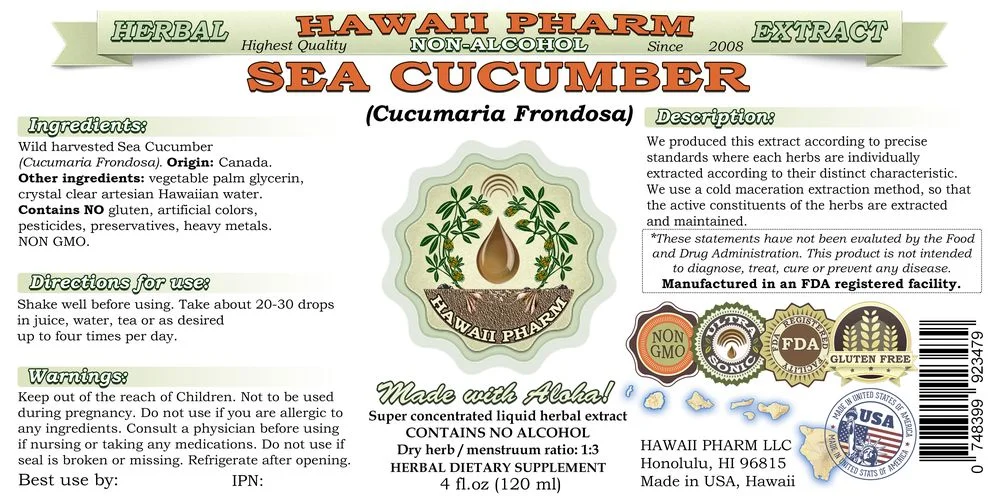 Sea Cucumber (Cucumaria Frondosa) Glycerite, Dried Sea Cucumber Alcohol-Free Liquid Extract, Orange-footed Sea Cucumber, Glycerite Herbal Supplement 2 oz