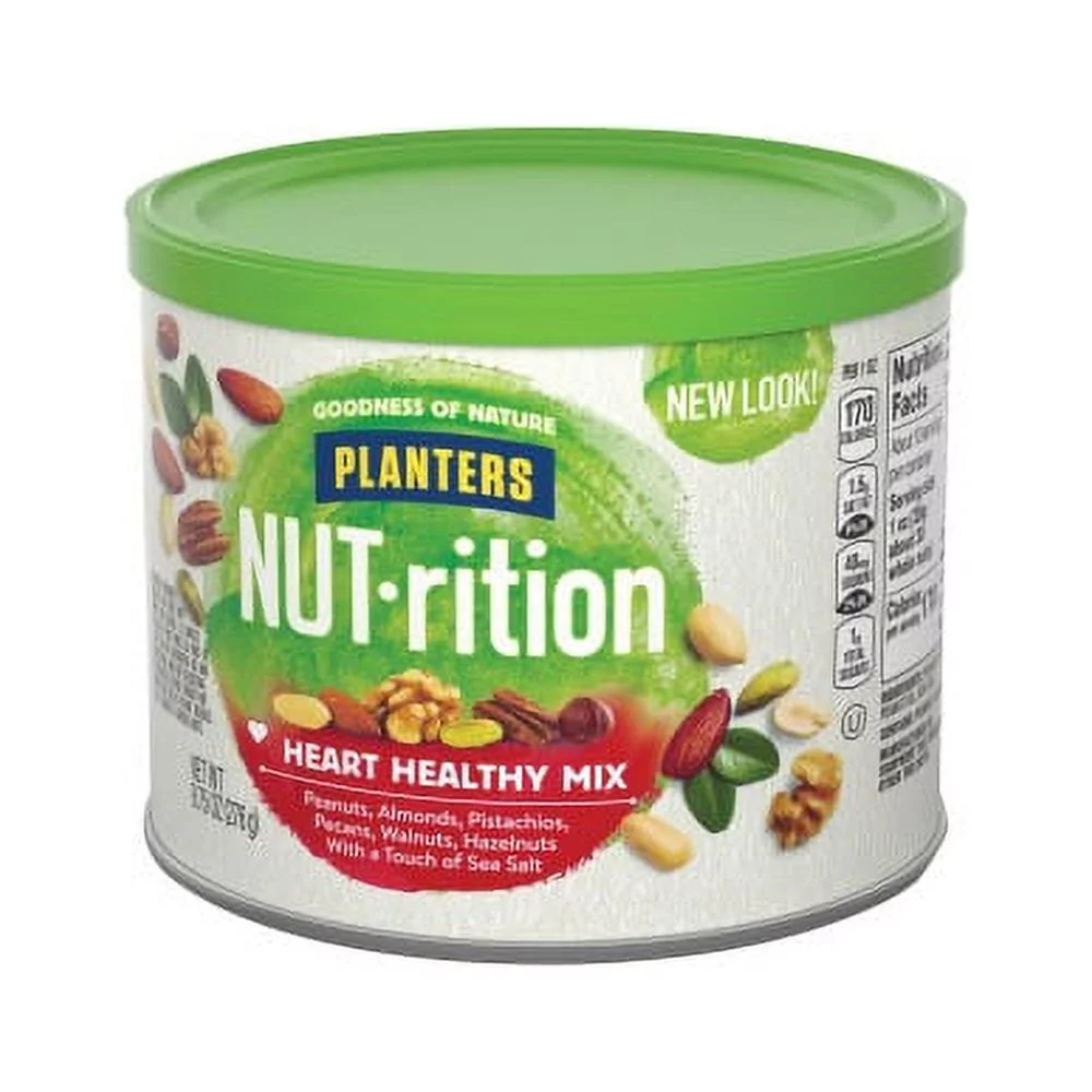 Planters Kraft NUT-rition Heart Healthy Mix Resealable Container - Almond, Pecan, Hazelnut, Pistachio, Peanut, Walnut - 9.75 oz - 1 Each