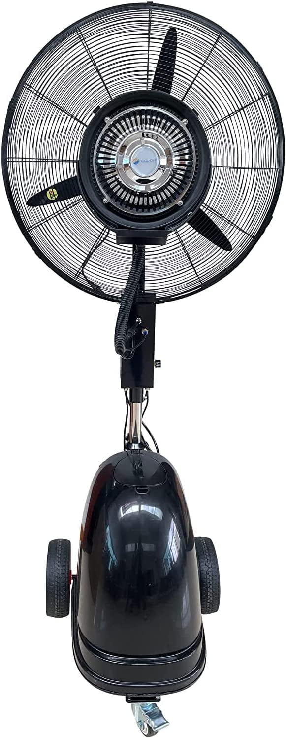 Cool-Off Island Breeze Oscillating Misting Fan, 3 Cooling Speeds with 12 Gallon Tank, Adjustable Height, Art Deco Pedestal Fan for Backyards, Patios and More, 26 inch, Black