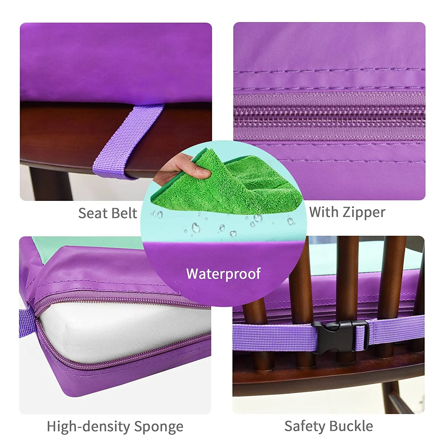 Toddler Booster Seat for Dining Table, Double Straps Washable Portable Booster Seat Dining Table, Increasing Cushion for Baby Kids (Purple)