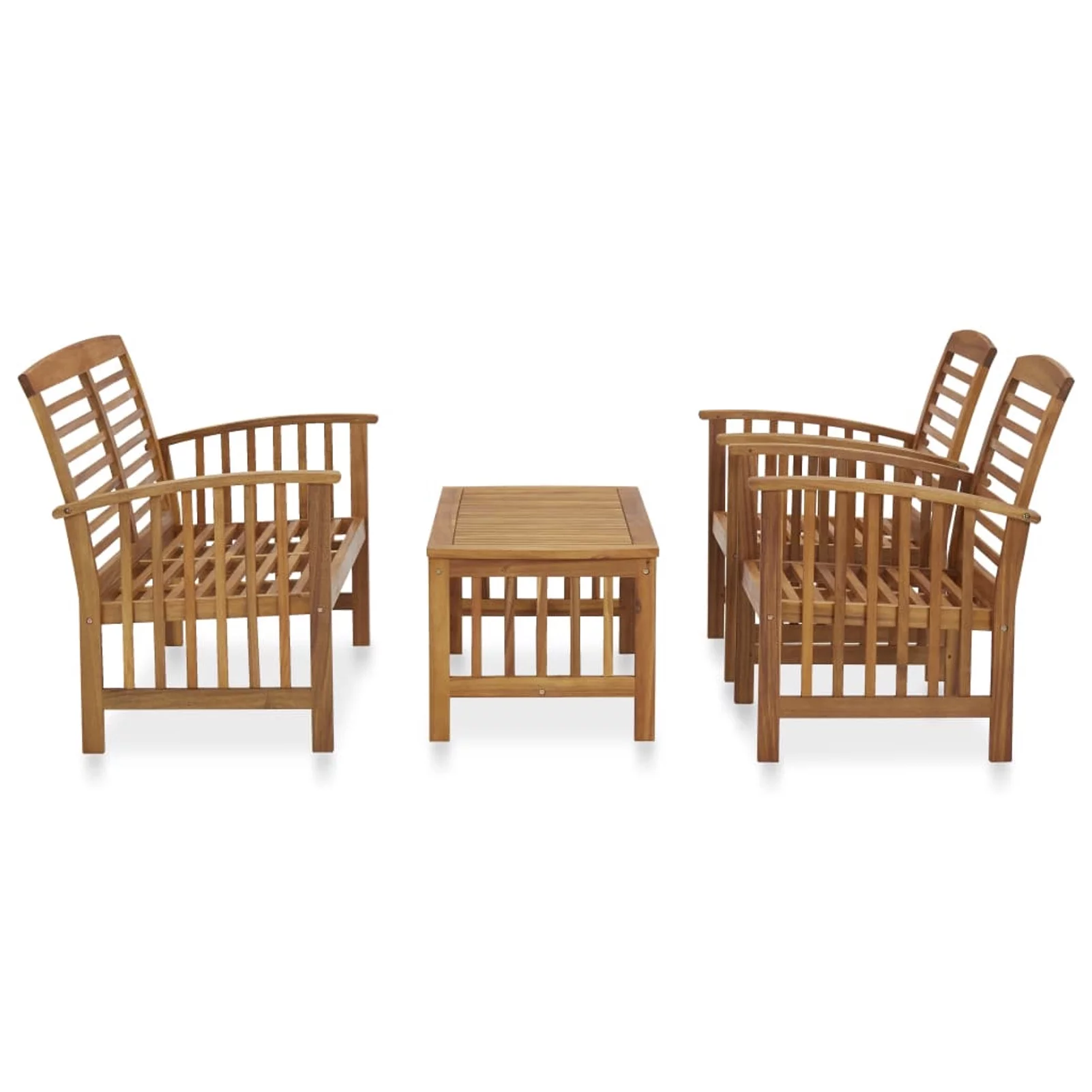 moobody Set of 4 Wooden Garden Conversation Set 2 Chairs with Garden Bench and Coffee Table Acacia Wood Sectional Outdoor Furniture Set for Patio, Backyard, Balcony