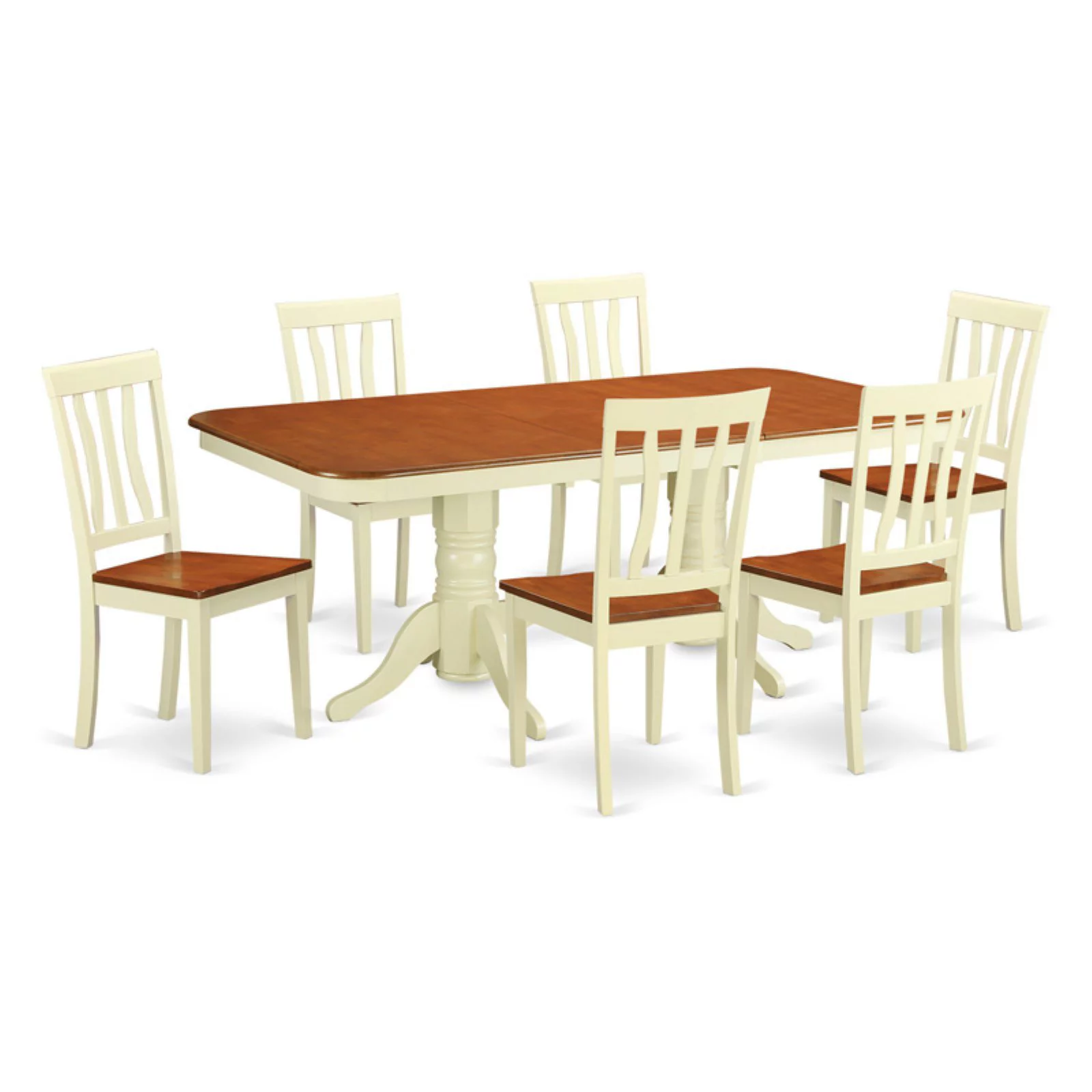 East West Furniture  7 Piece Dining Table Set-  a Rectangle Dinner Table and 6 Dining Room Chairs, Buttermilk & Cherry
