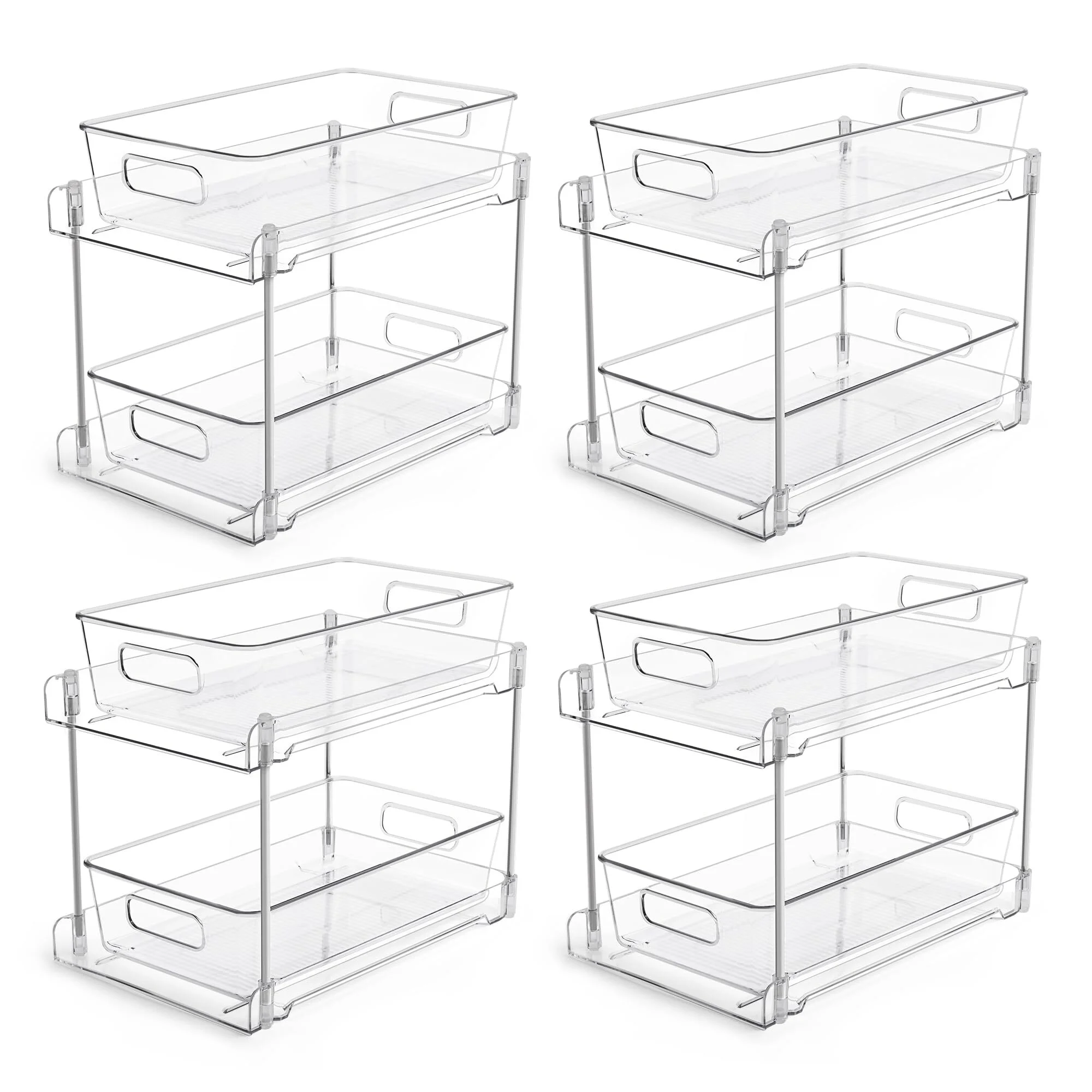 Vtopmart 4-Pack Under Sink Organizer, 2 Tier Bathroom Storage Organizer, Pull-Out Organization with Track for Pantry, Kitchen