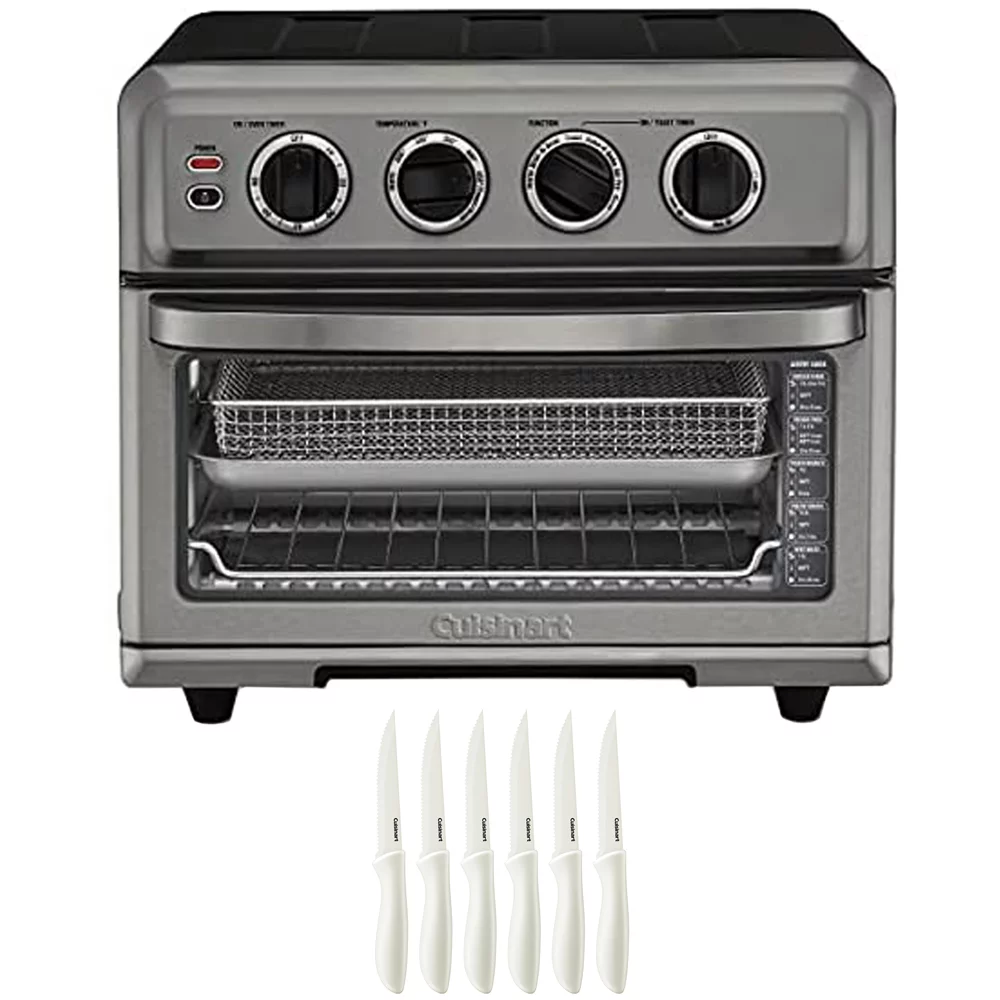 Cuisinart TOA-70BKS AirFryer Toaster Oven with Grill - Black Stainless Steel Bundle with Cuisinart Advantage 6-Piece Ceramic Coated Serrated Steak Knife Set