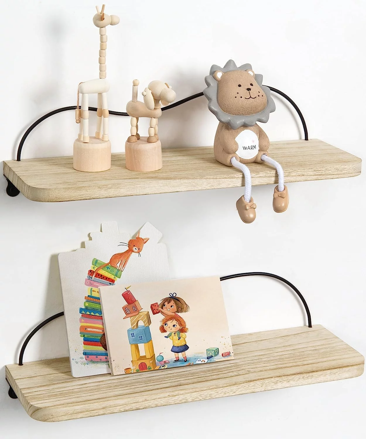Afuly Nursery Floating Shelves for Wall, Cute Kids Baby Bedroom Shelf Nursery Wall Decor, Set of 2