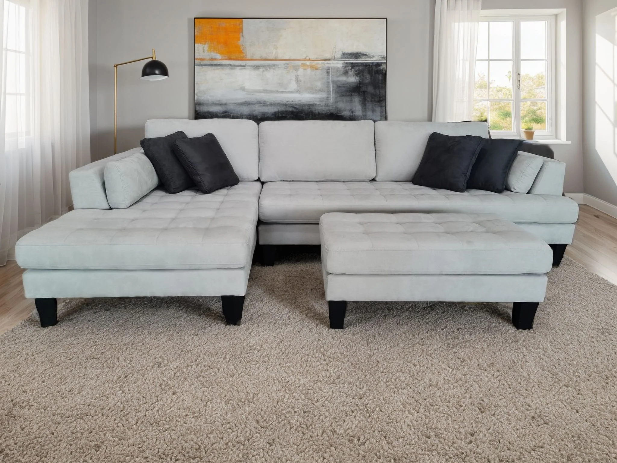 STENDMAR 3PC CONTEMPORARY GREY MICROFIBER FABRIC L SHAPED SECTIONAL COUCH SOFA S168LG