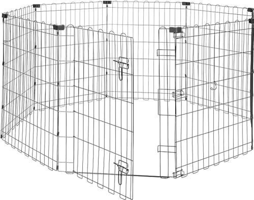 Amazon Basics Foldable Octagonal Metal Exercise Dog Playpen - Indoor/Outdoor, Single Door, Extra Large (8 Panels, 24 x 48), Easy to assemble and store customize, 48