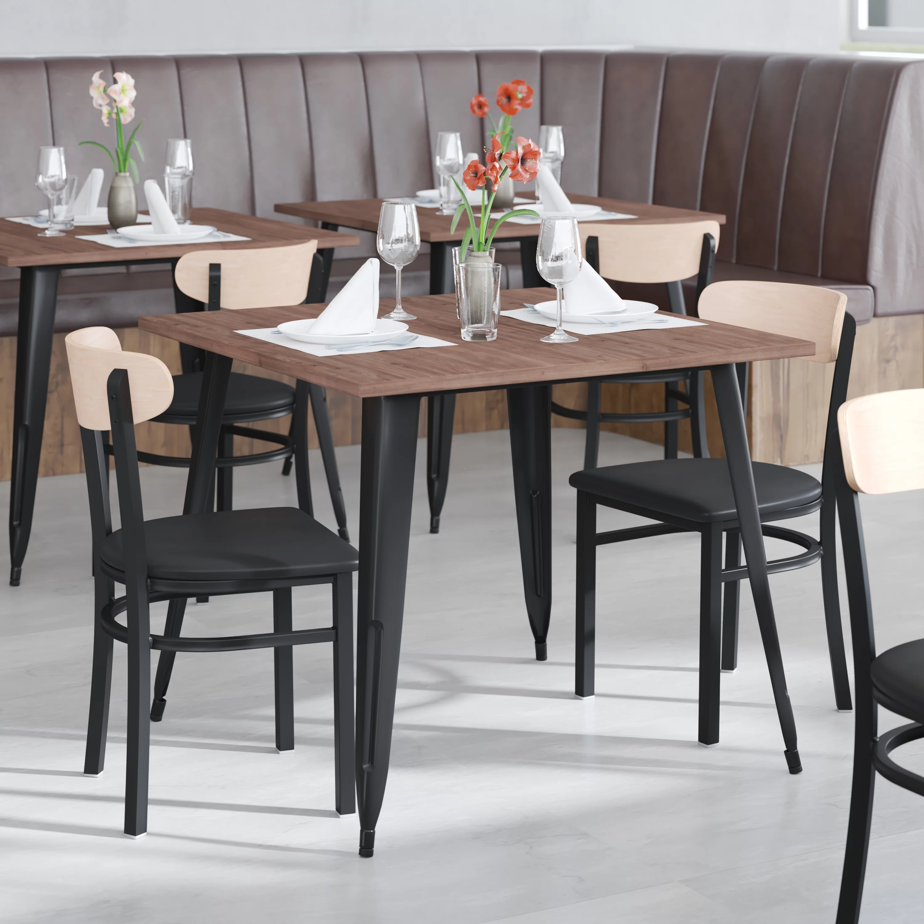 Flash Furniture Wright Metal/Wood Restaurant Chair, Natural Birch/Black