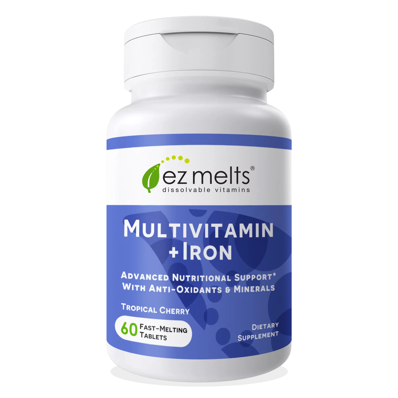 EZ Melts Multivitamin with Iron and Anti-Oxidants for Brain, Bone and Immune Health Support, 60 Tablets, Cherry Flavored, Vegan Dietary Supplements, Dissolvable and Fast Melting