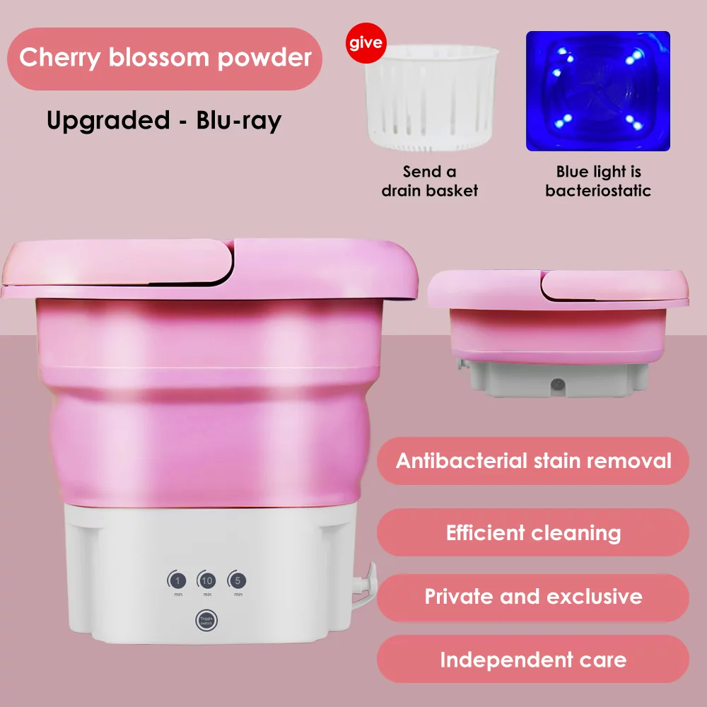 JahyShow Compact Washing Machine,4.5L Foldable Pink Washer, Ideal for Underwear & Baby - Includes Drain Basket