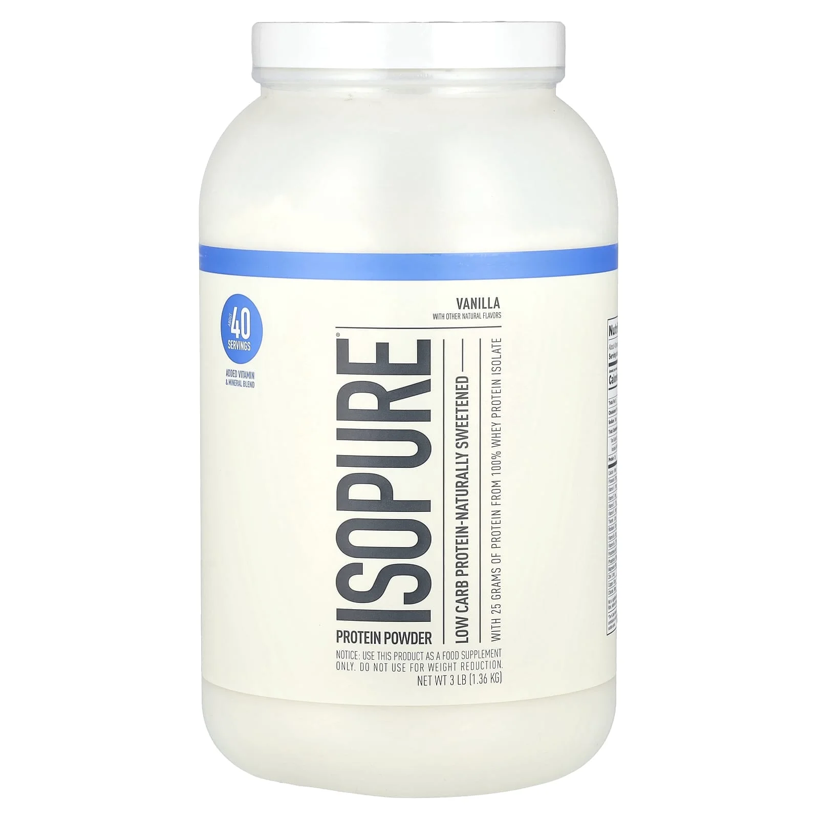 Nature's Best Isopure Natural Whey Protein Isolate Powder Natural Vanilla - 3 lbs