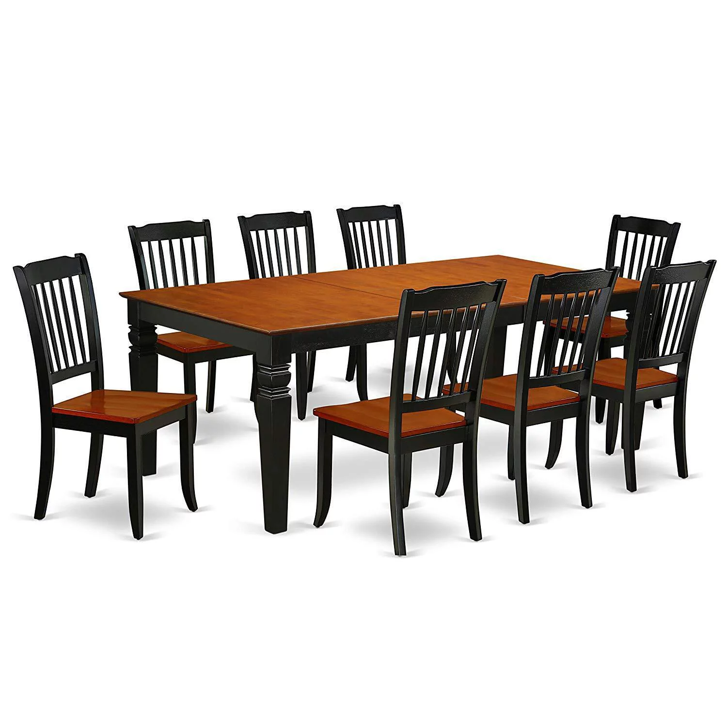 East West Furniture Logan 9-piece Wood Dining Table Set in Black/Cherry