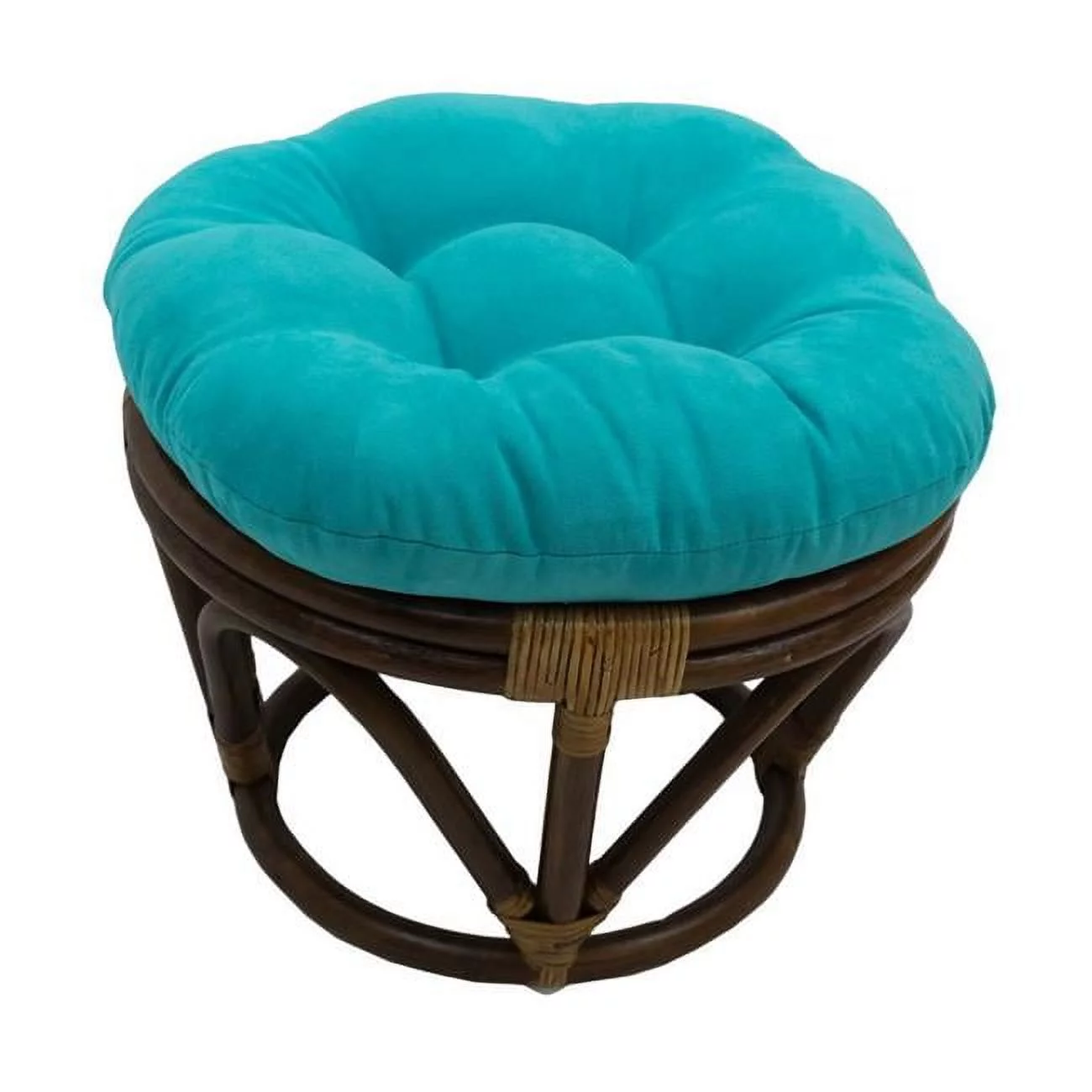 International Caravan 3301-MS-AB Rattan Ottoman with Micro Suede Cushion, Aqua Blue