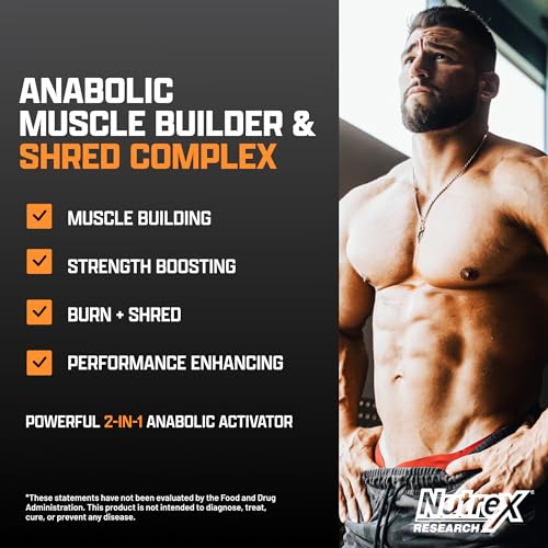 Nutrex Research Anabol Ripped Anabolic Muscle Builder for Men, 2-in-1 Muscle Builder and Shredding Supplement, (60 Count)