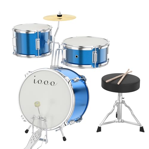 Drum Set, Drum Set for Kids, 3-Piece Beginner Drums Kit with Throne Stool, Starter Drums for Kid, Drum Kit for Children for 3 Years Old+ (Blue)