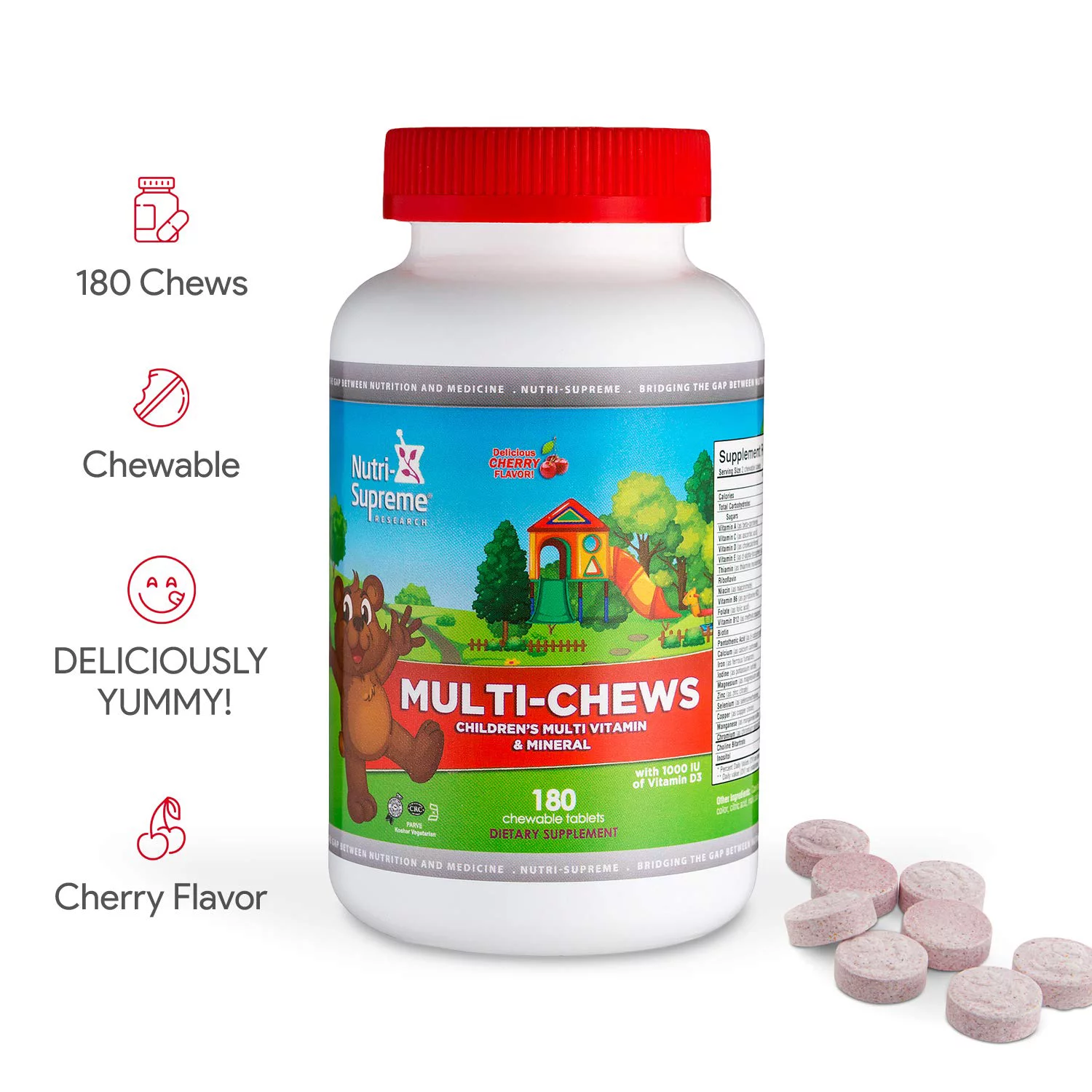Nutri-Supreme Research Kosher Multi-Chews Children's Multi-Vitamin & Mineral Cherry Flavor - 180 Wafers