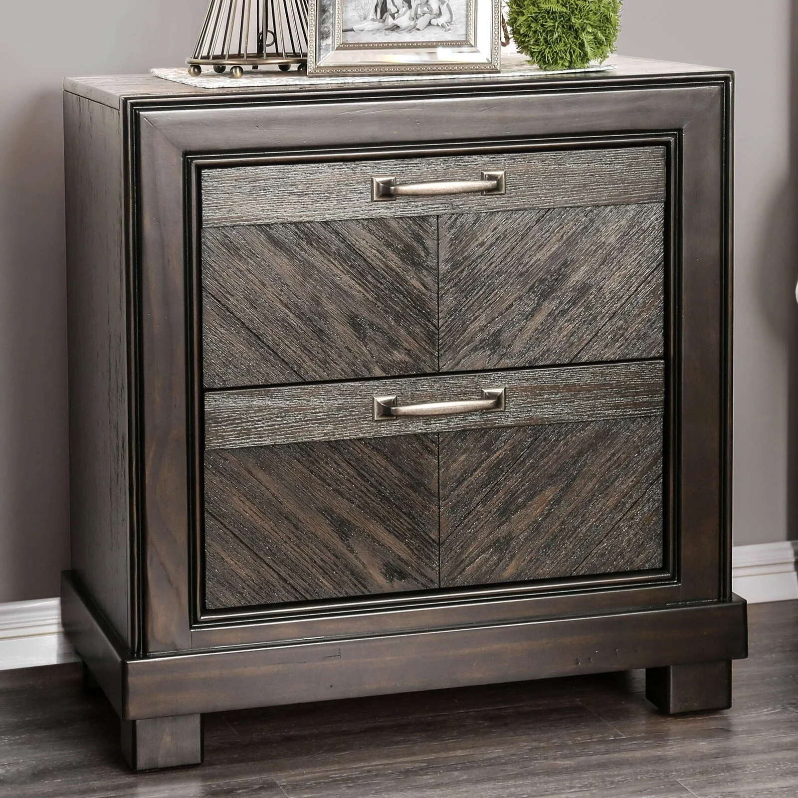 Simple Relax 2 Drawers Wood Nightstand in Espresso