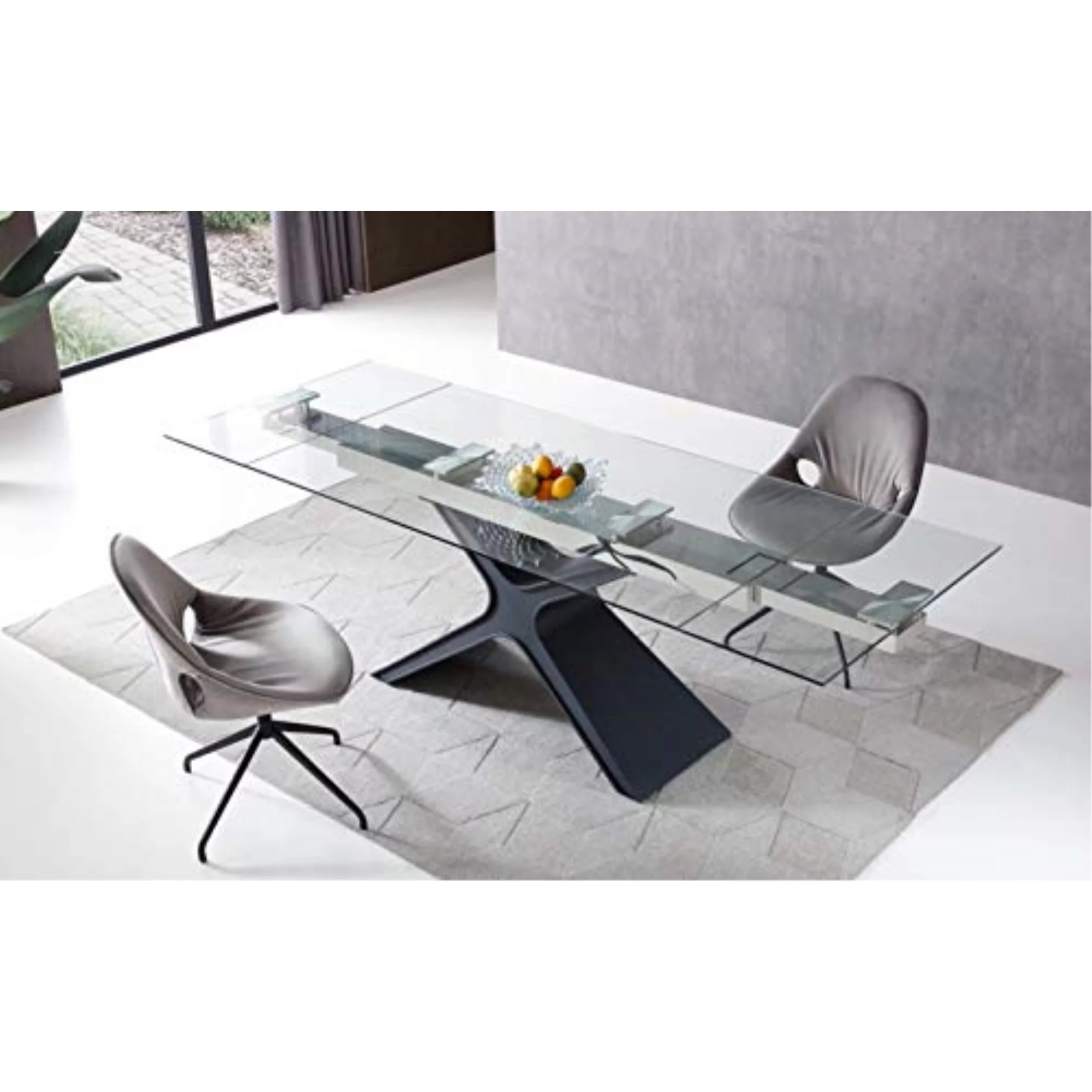 Whiteline West Tempered Clear Glass Extendable Dining Table DT1716-BLK