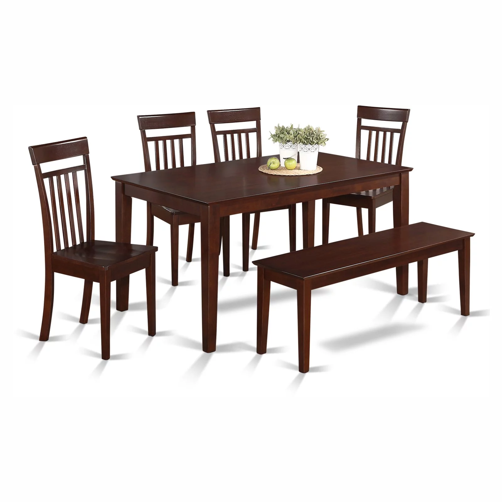 East West Furniture Capri 6 Piece Rectangular Dining Table Set with Wooden Seat Chairs