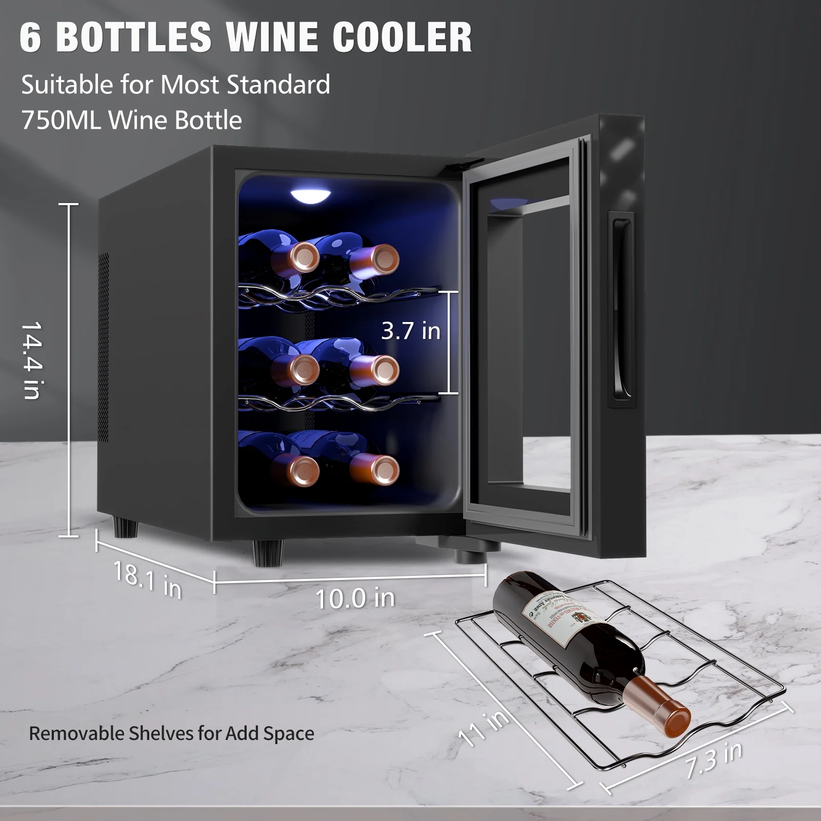 JINJUNYE 6 Bottle Wine Cooler, Wine Fridge Small with Digital Temperature Control, 46-66℉, Countertop Wine Cooler Refrigerator, Mini Freestanding Wine Cellars Glass Door, Gift for Wine Lover