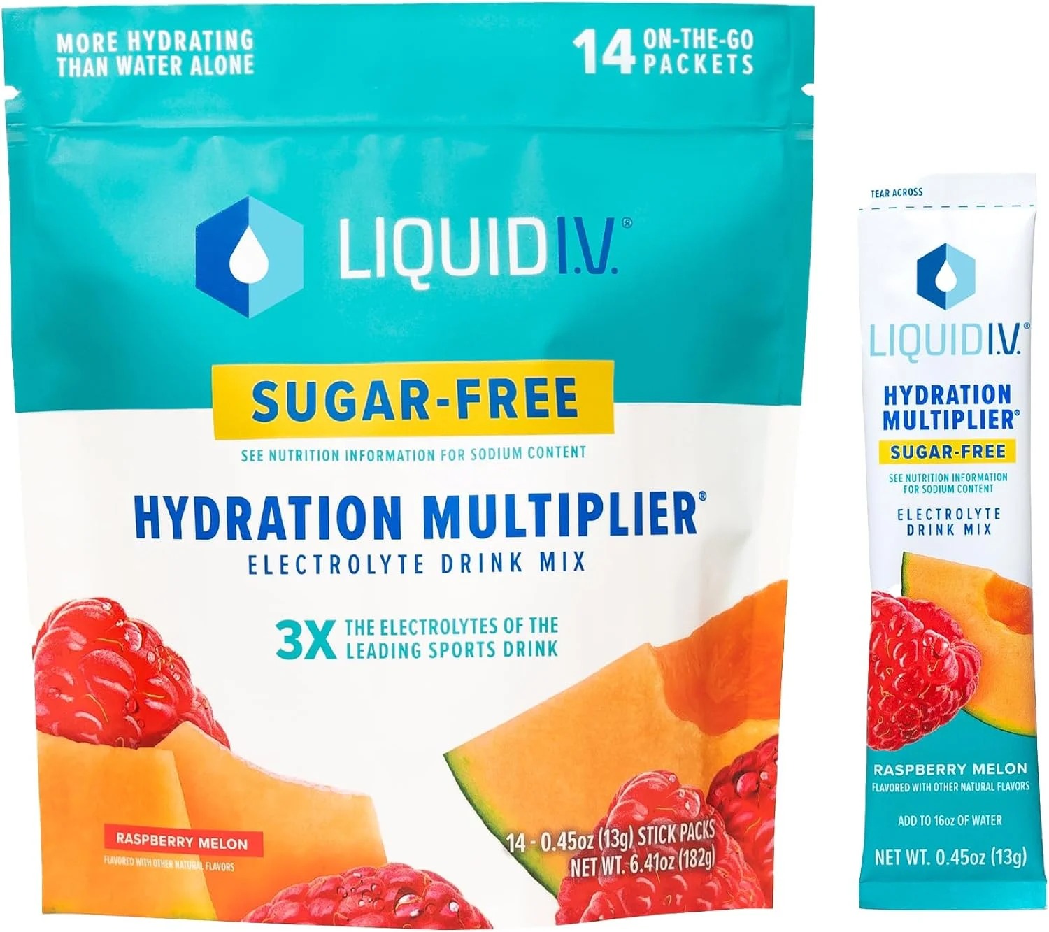 Sugar-Free Hydration Multiplier - Raspberry Melon – Hydration Powder Packets | Electrolyte Drink Mix | Easy Open Single-Serving Servings | Non-GMO | 1 Pack (14 Servings)