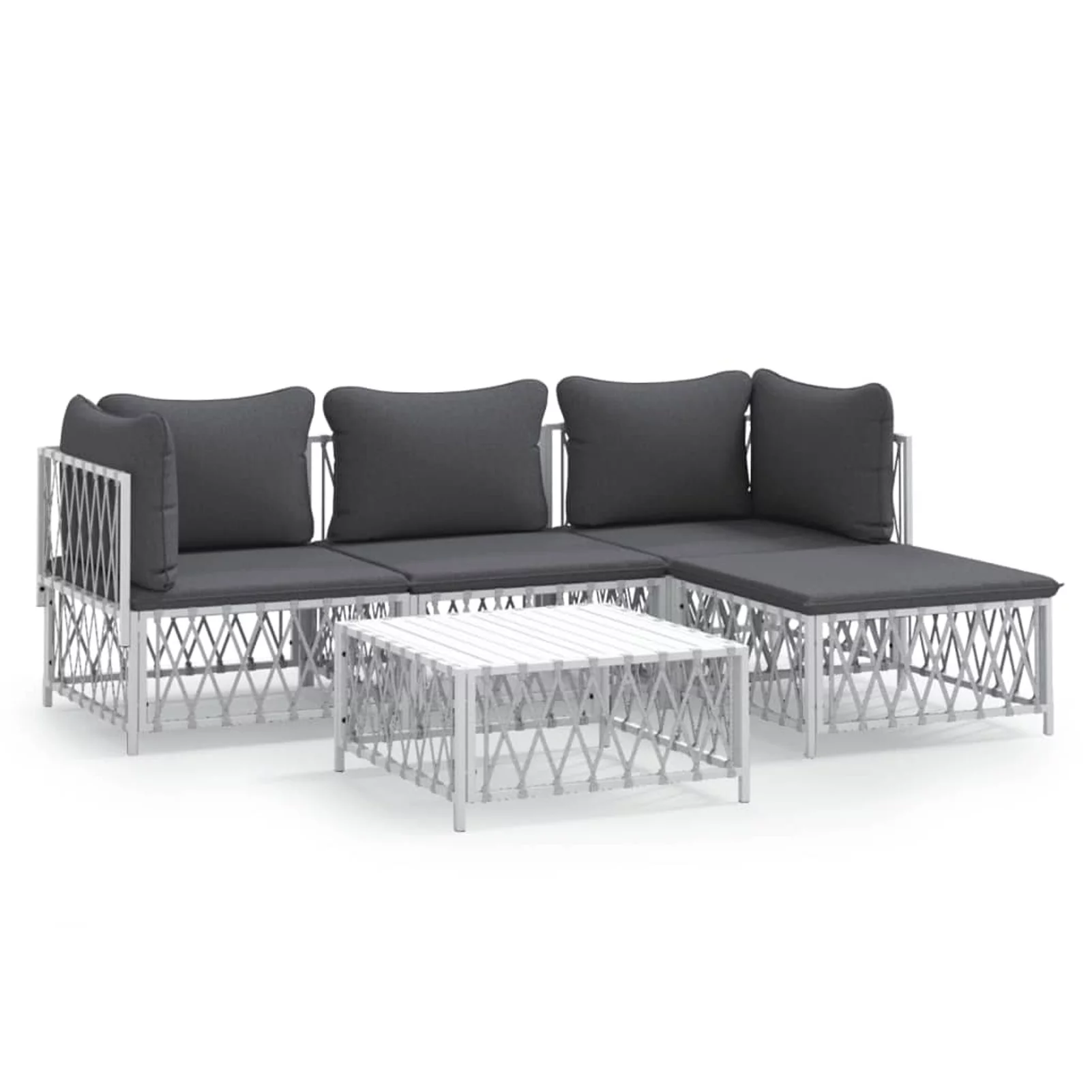 Suzicca 5 Piece Patio Set with Cushions White Steel