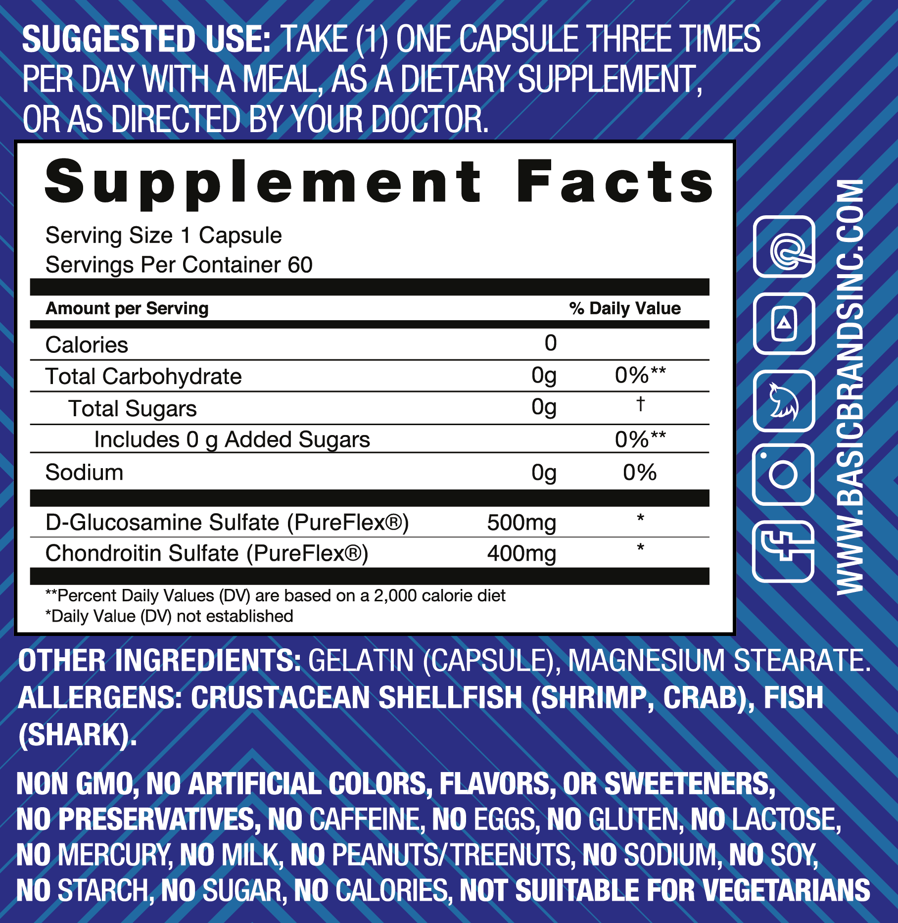 Basic Brands MOVE Pureflex Glucosamine Sulfate, Chondroitin Sulfate, 60 Count (Pack of 2)