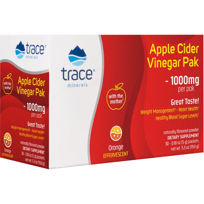 Trace Minerals | Apple Cider Vinegar Pak | Natural Dietary Supplement to Support Normal Digestion | Orange Flavor | 30 Powder Packets