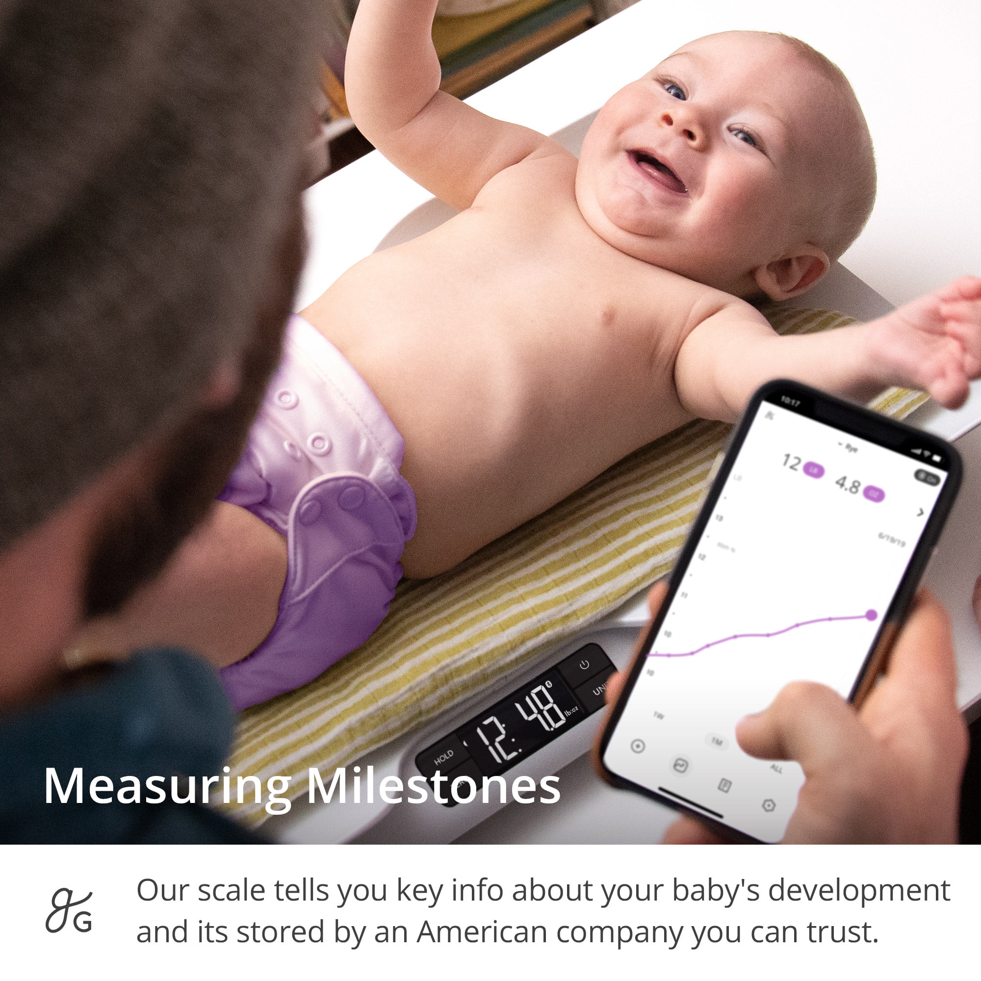Greater Goods Smart Bluetooth Baby Scale with in-House Algorithm for Wiggly Babies, Infants, and Toddlers