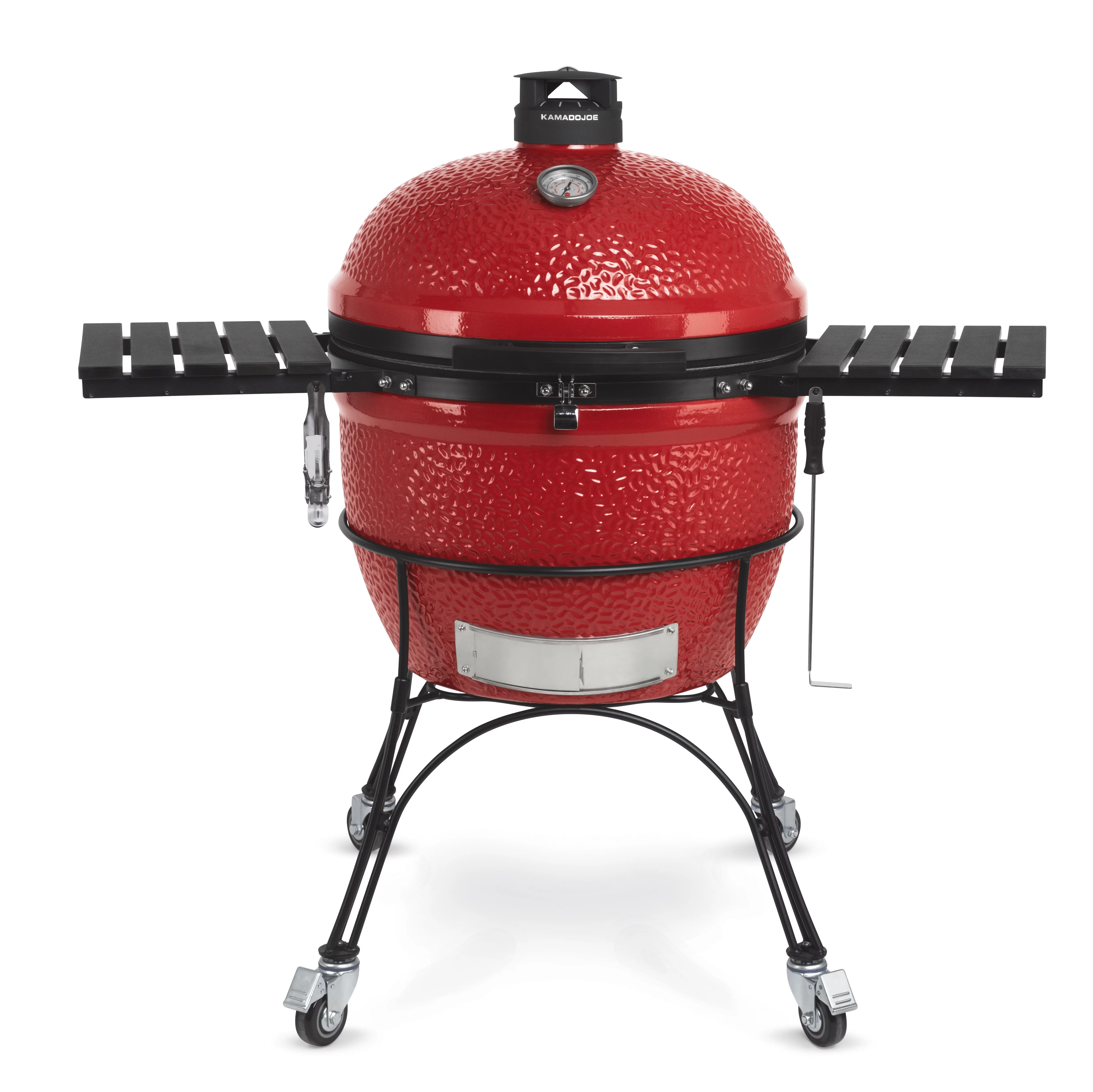 Kamado Joe Big Joe II 24 in. Charcoal Grill in Red with Cart, Side Shelves, Grill Gripper, and Ash Tool