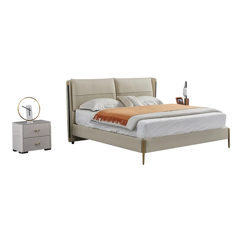 American Eagle Furniture Genuine Leather & Metal Cal King Bed in Cream