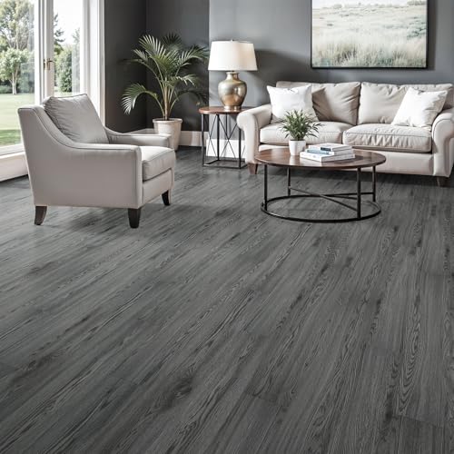 Peel and Stick Floor Tile, INMOZATA 36-Pack 54 Sq.Ft Self Adhesive Vinyl Plank Flooring Wood Grain Look 36x6 Inch Waterproof Tile Sticker for Bedroom, Living Room, Kitchen, RV (Smoked Brown)