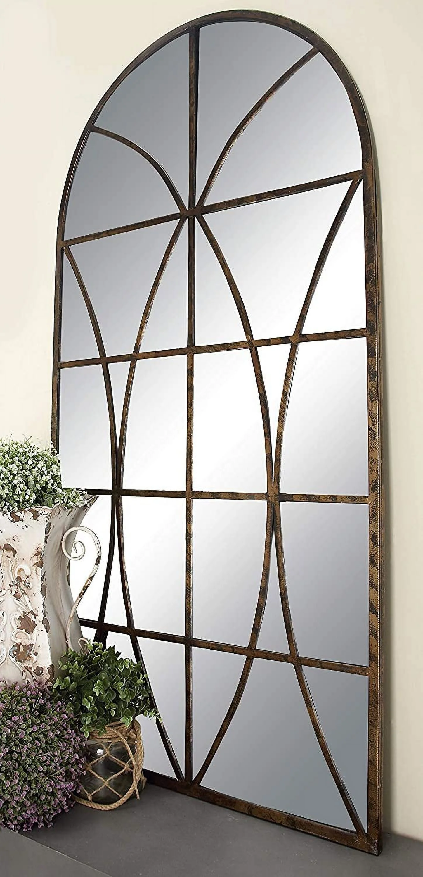 Deco 79 Glass Window Pane Inspired Wall Mirror with Arched Top, 32