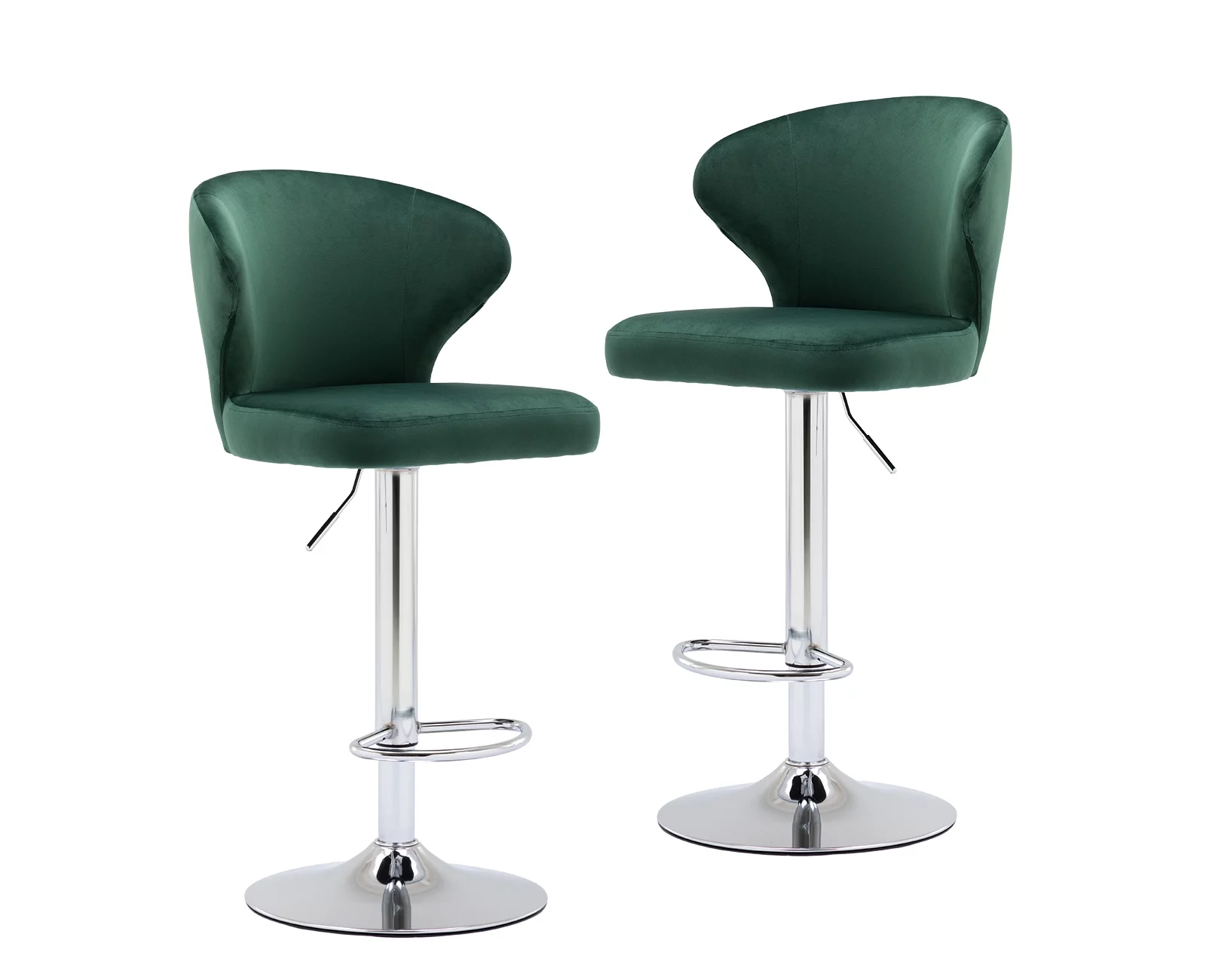 Guyou Modern Swivel Bar Stools Set of 2, Adjustable Velvet Counter Height Chair with Curved Back and Footrest for Kitchen Island Bar Restaurant, Green