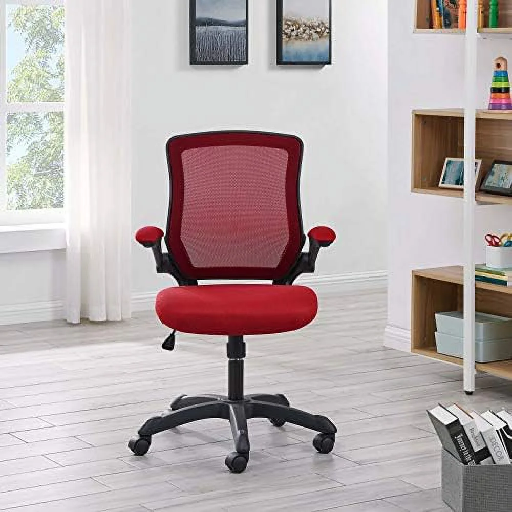Veer Office Chair with Mesh Back and Vinyl Seat With Flip-Up Arms in Red