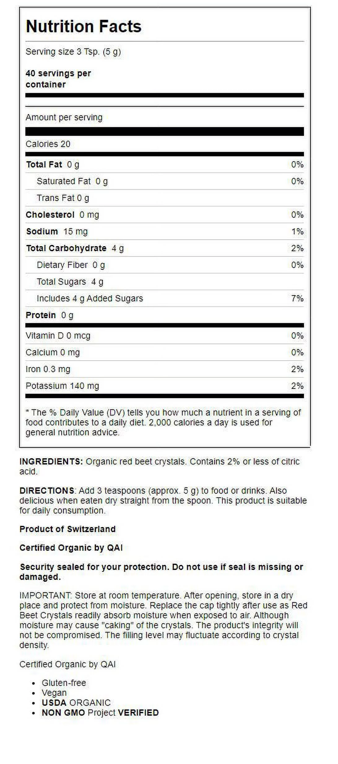 Flora Organic Red Beet Crystals 7 oz Crystals